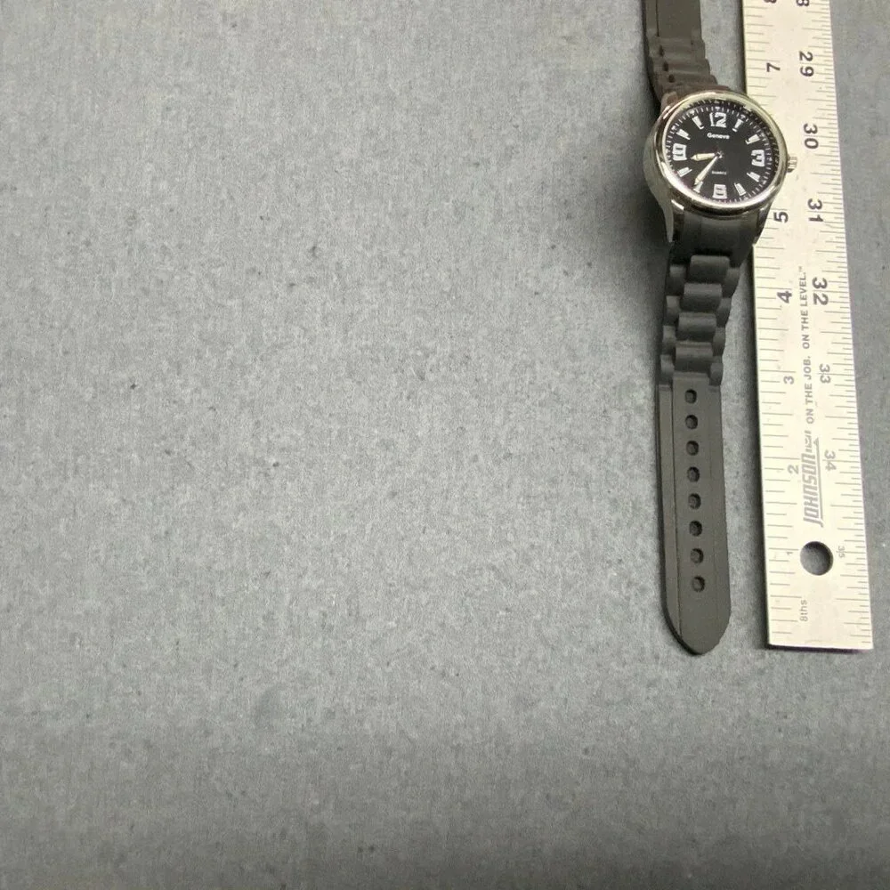Geneve Mens Quartz Watch SOLD AS IS FOR PARTS ONLY Black Silicone Silver - Picture 4 of 5